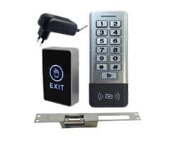 קיט הכולל קודן iCode241 + לחצן יציאה טאץ' + מנעול חשמלי + ספק כוח