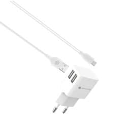 מטען קיר עם שני חיבורי USB וכבל מיקרו