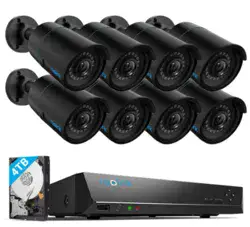 קיט 8 מצלמות אבטחה IP מחודשות 5MP בצבע שחור ומערכת הקלטה Reolink RLN16-410 + RLC-510A