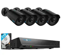 קיט 4 מצלמות אבטחה IP מחודשות 5MP בצבע שחור ומערכת הקלטה Reolink RLN8-410 + RLC-510A
