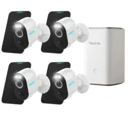 ערכת 4 מצלמות אלחוטיות מחודשות באיכות 4MP עם פאנלים סולאריים ומערכת לאחסון מקומי של הקלטות Reolink