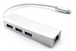 ממיר מ Type-C ל- 3 יציאות USB 3 וחיבור רשת
